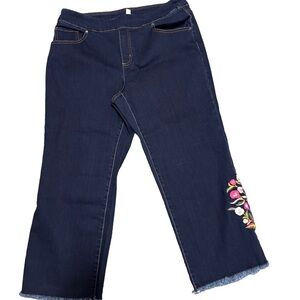 The Pioneer Woman Navy Blue Embroidered Wide-Leg Crop Jeans
